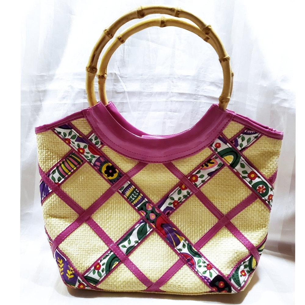 Vera Bradley Viva La Vera Pink Shoulder Bag Purse Bamboo Straw Style - Picture 3 of 12